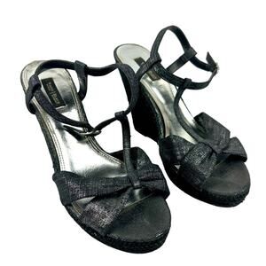 White House Black Market Open Toe Black Formal Wedges Women’s Size 10